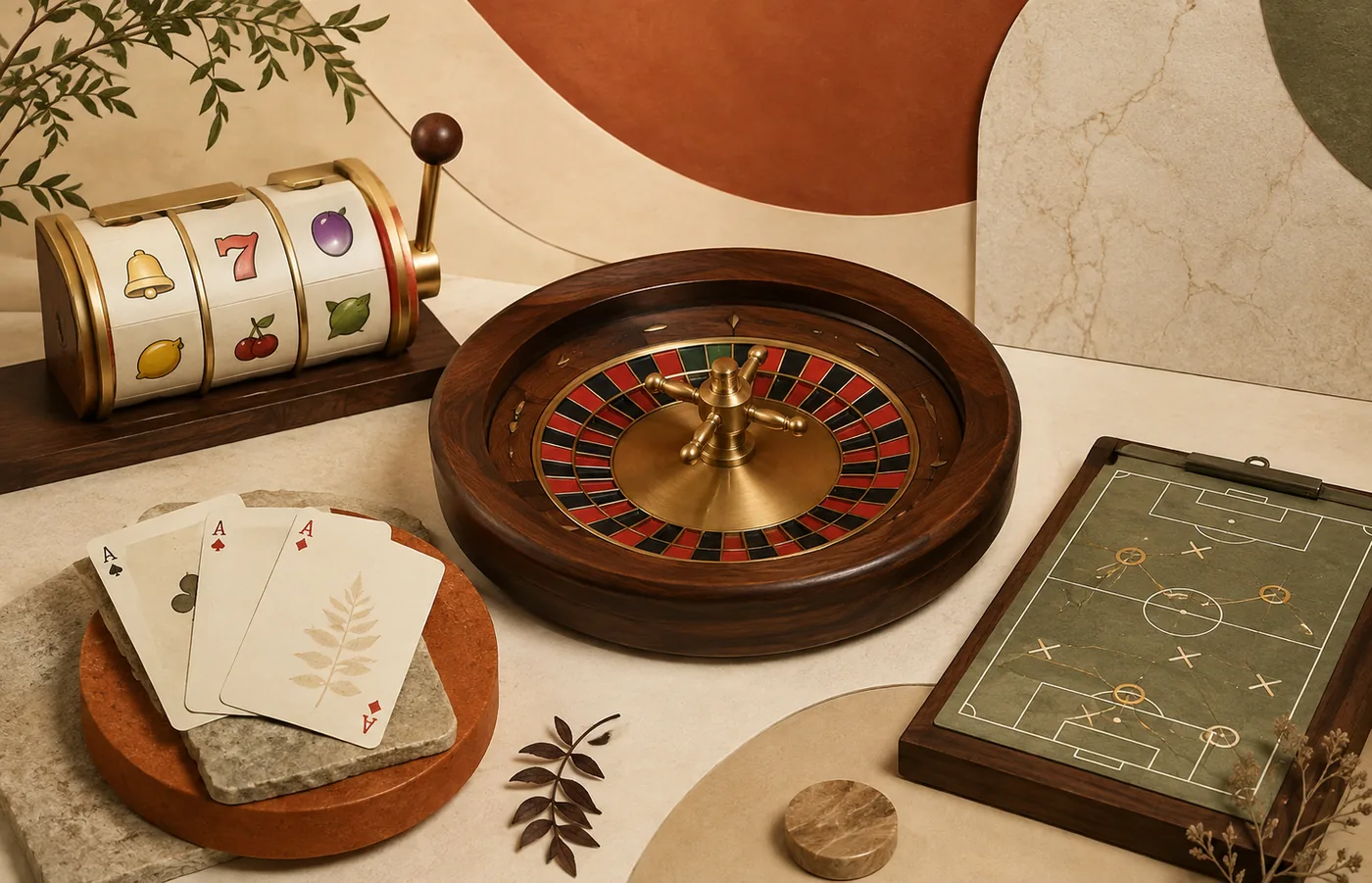 Kolase editorial kategori slot, roulette, kartu dan olahraga